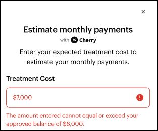 Image of the Treatment Cost field. $7,000 is in displayed in the field with an error message noting that it is too high.